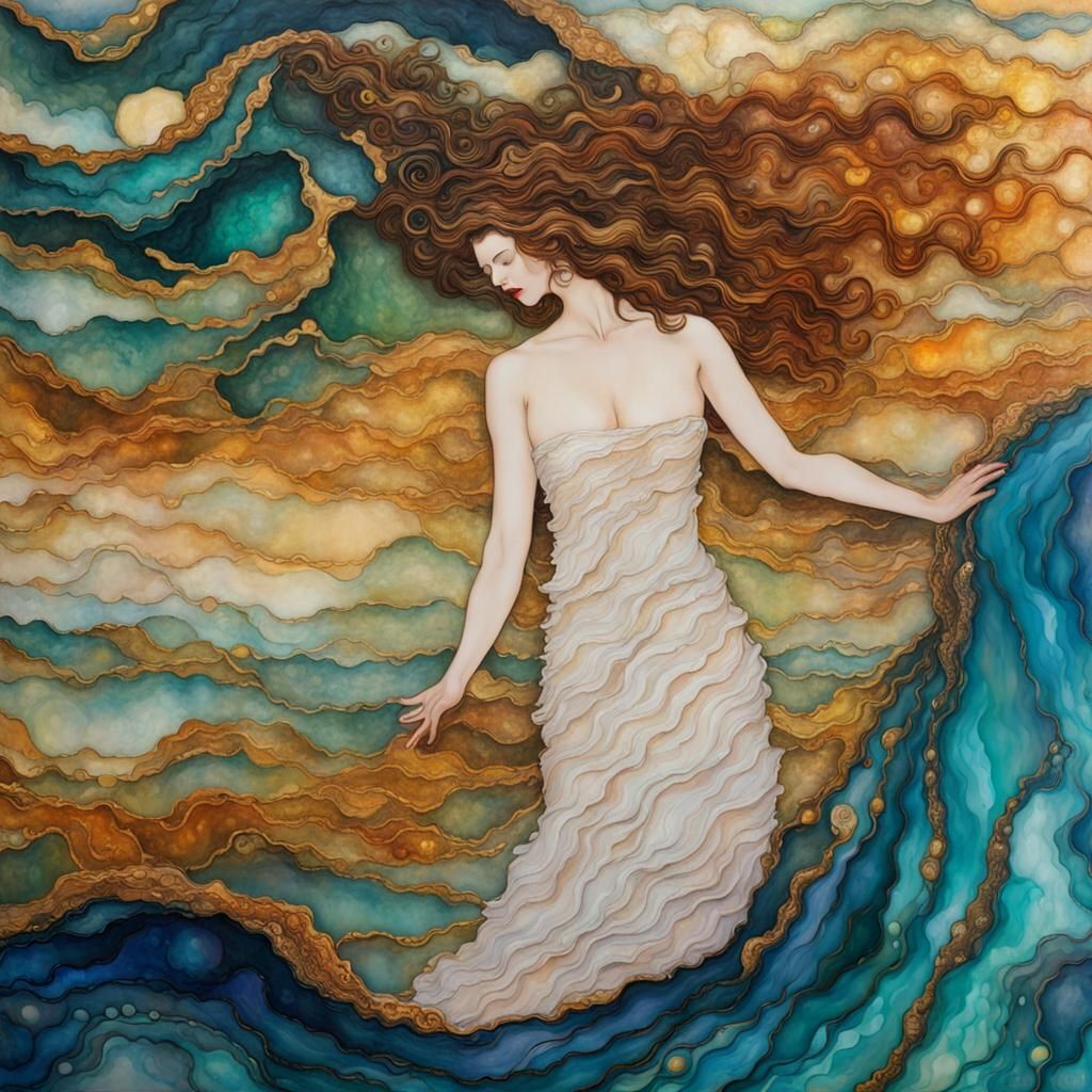 Abstract Woman in Sea Inspired by Klimt