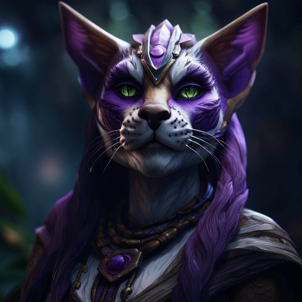 Dark Fantasy Tabaxi Druid with Wooden Staff