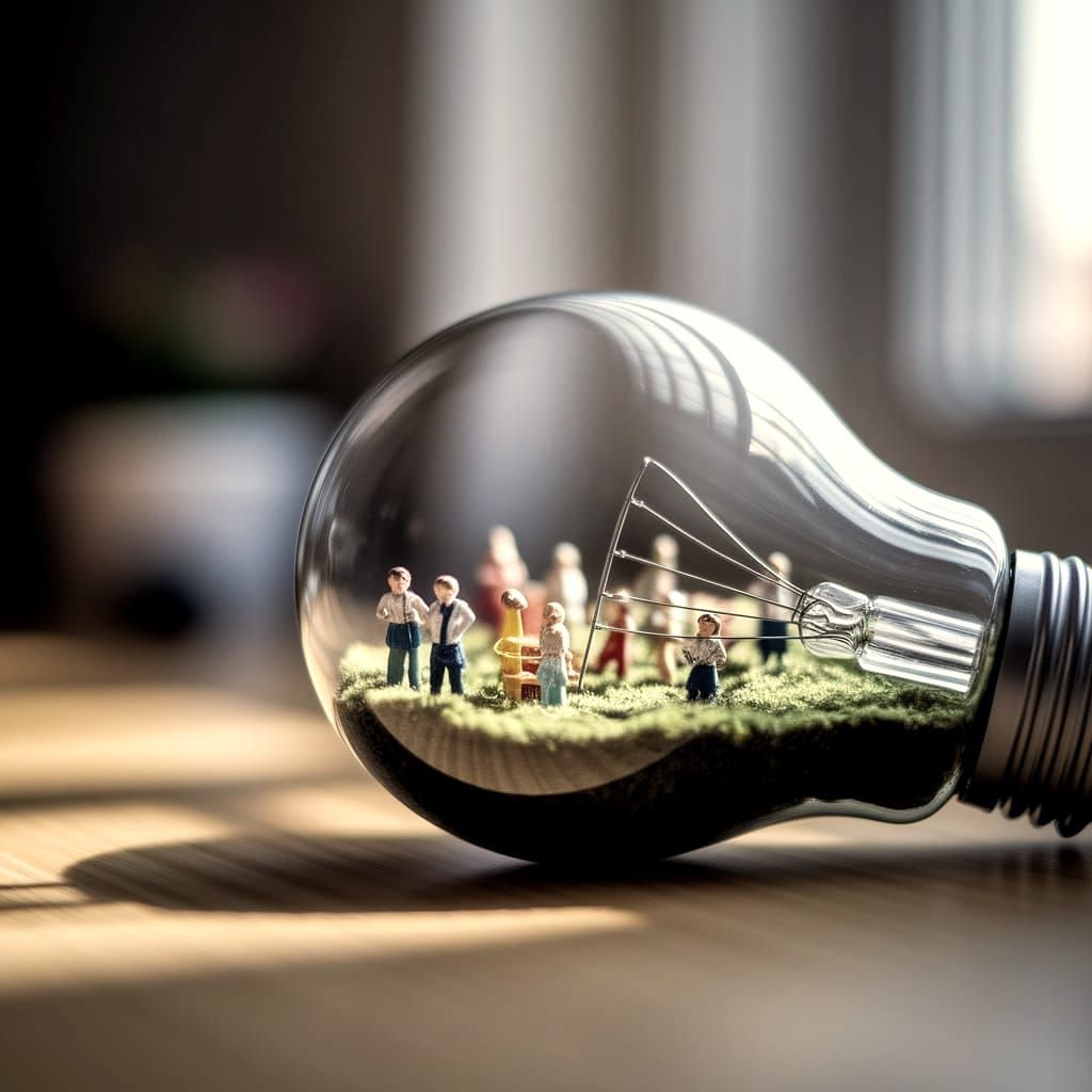 Miniature World Inside a Glowing Light Bulb