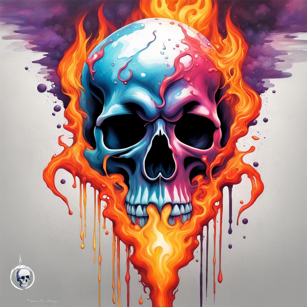 Flaming Skull Yin Yang in Graffiti Art Style