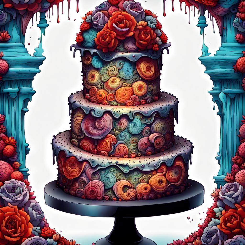 Zombie Wedding Cake with Flowers in Graffiti Art