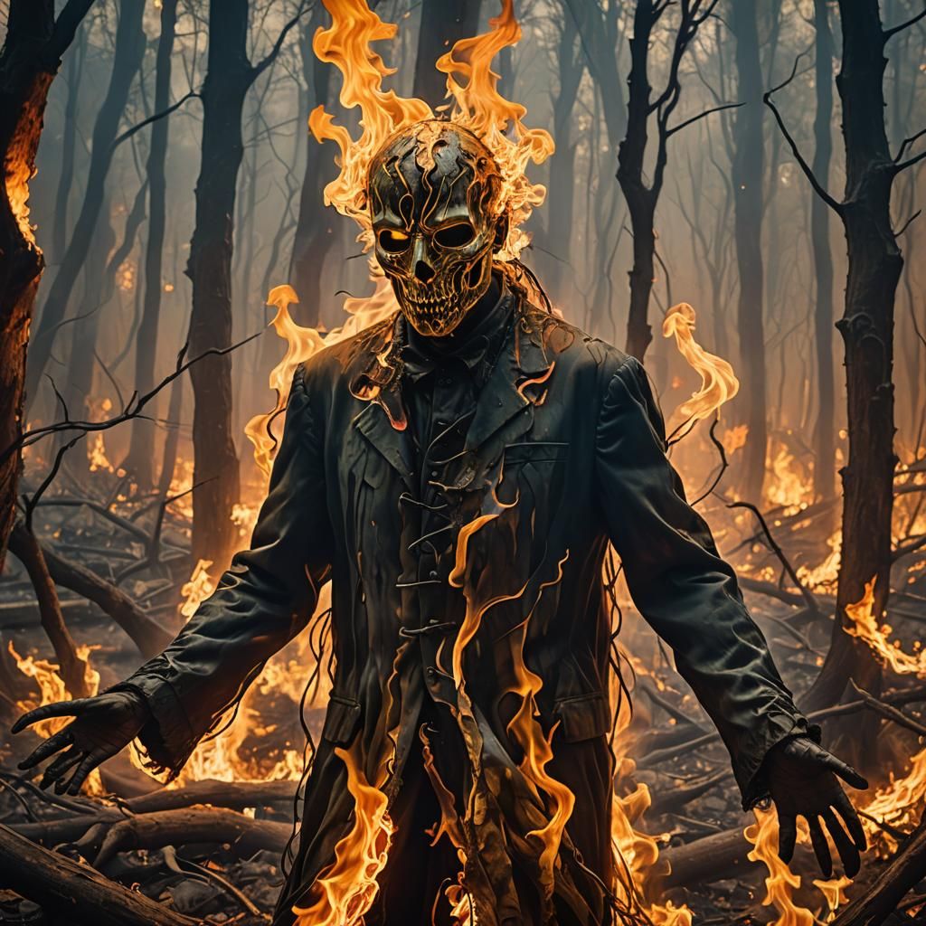 Ethereal Flame Ghost in Burning Forest: Surrealism