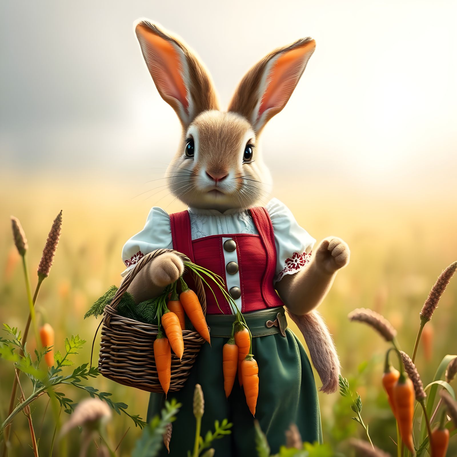 Rustic Bunny in Traditional Dirndl Attire