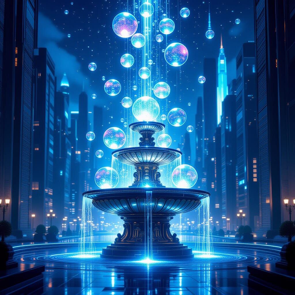 Luminescent Bubbles Flowing in a Futuristic Metropolis