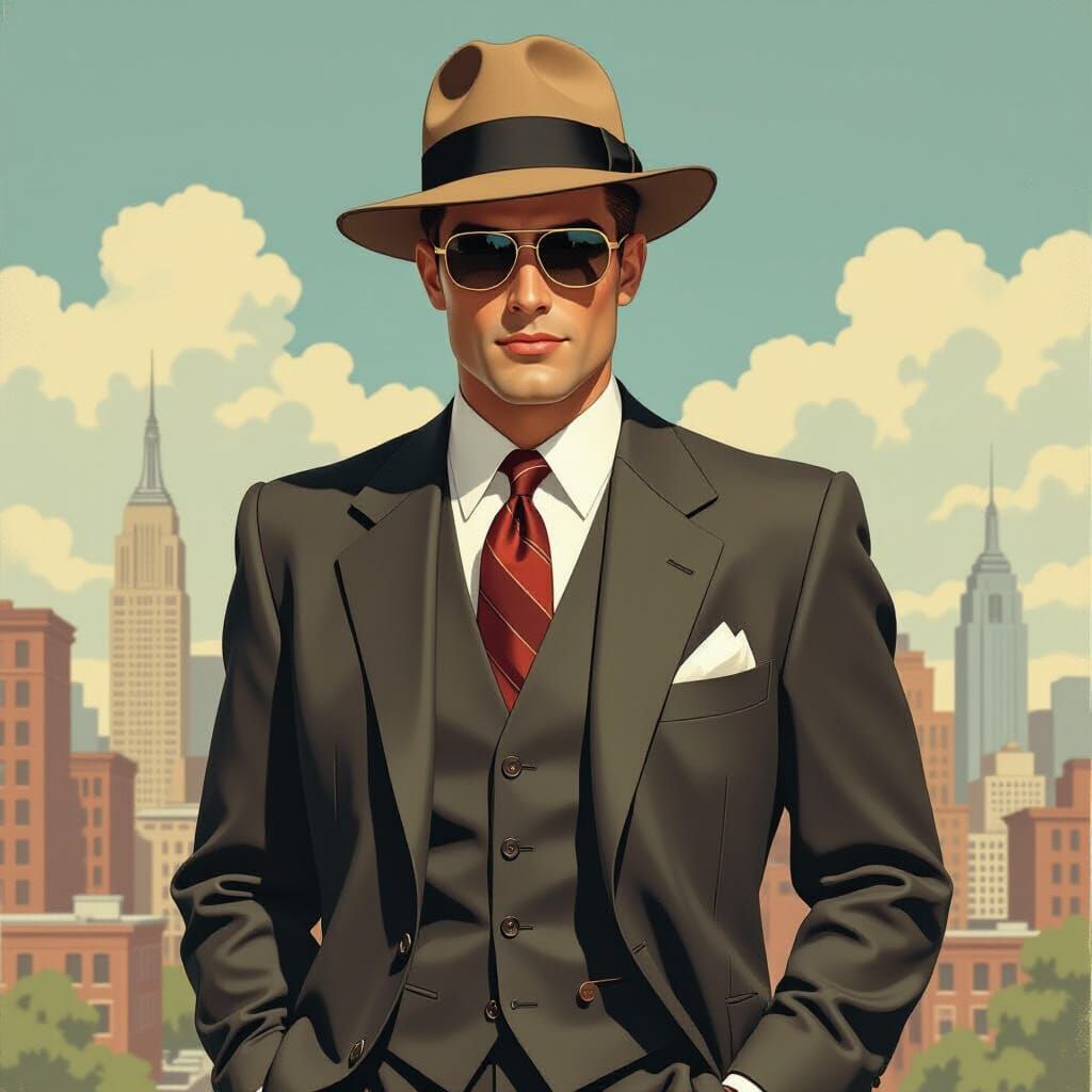 1950s Model in Fedora, Suit, and Sunglasses