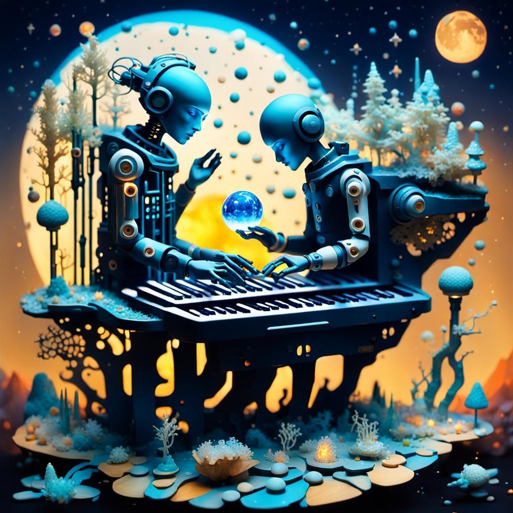 Ethereal Poets in a Sunset Galaxy