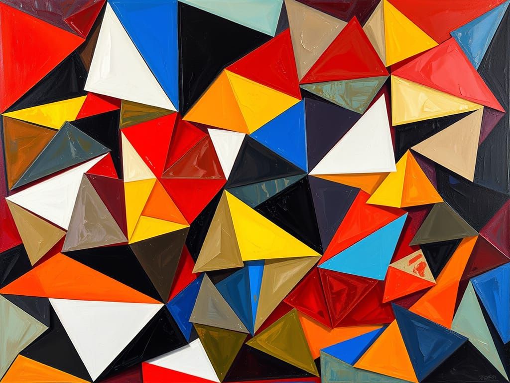 Vibrant Triangular Abstraction in Bold Oil Colors