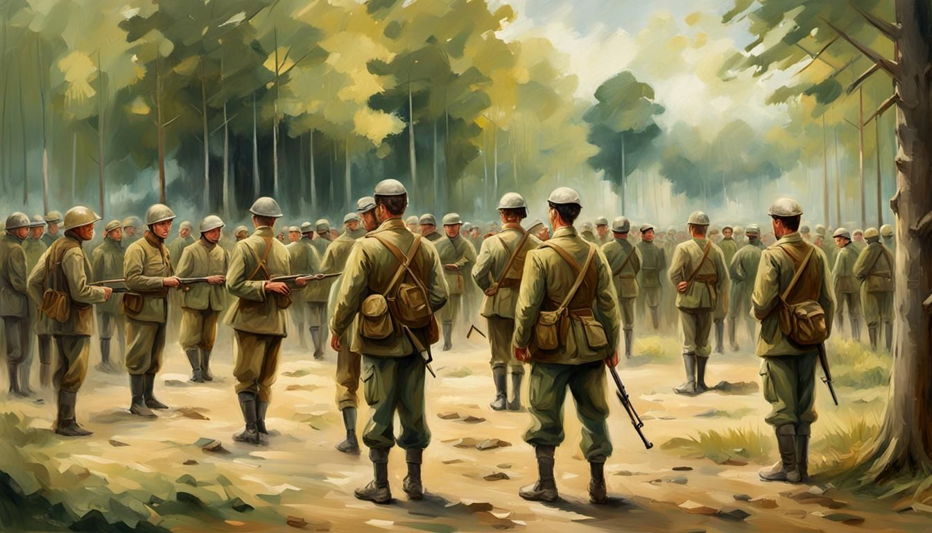 Soldiers Training: Warm Realism in Oil on Canvas