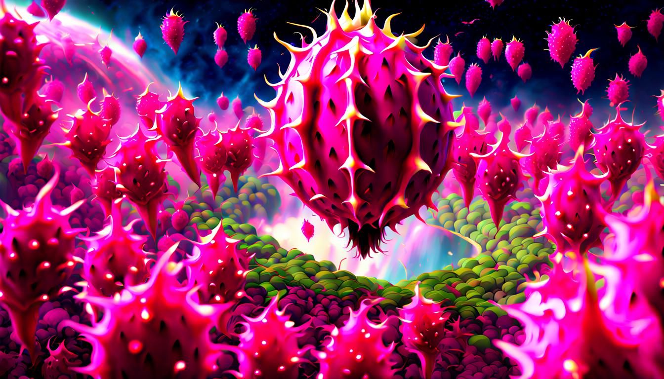 Dragon Fruit Village Under Nebula Sky