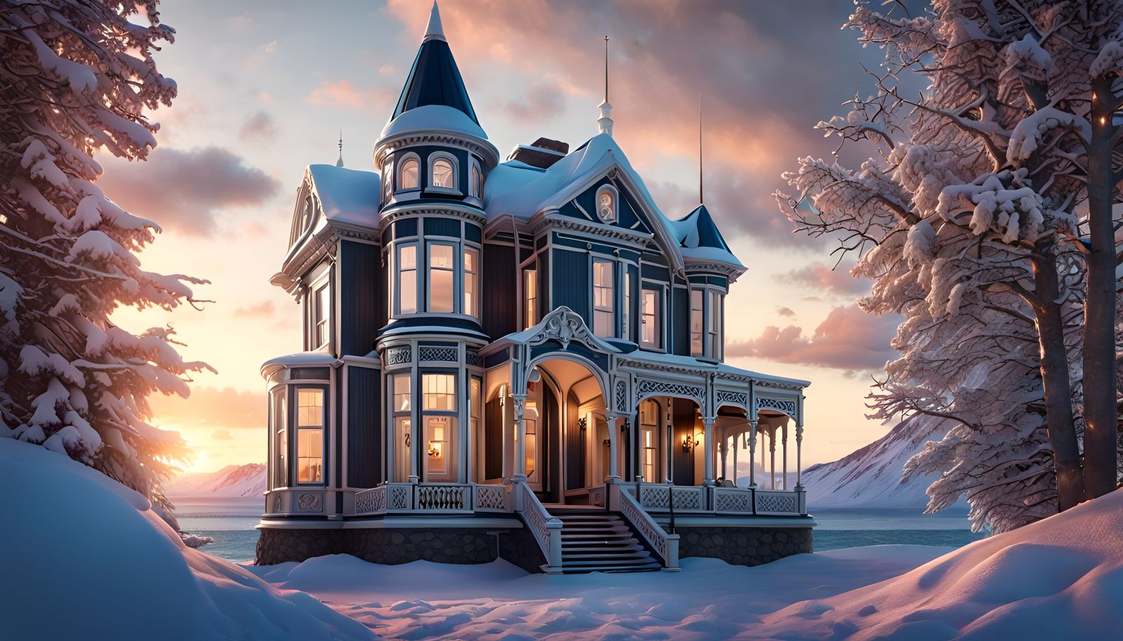 Epic Victorian Mansion on Icelandic Coastline in Digital Art