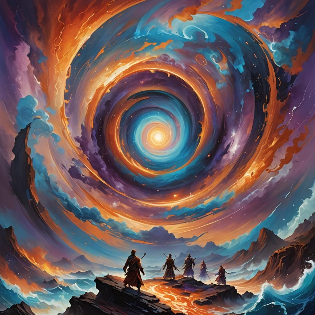 Gods Shaping Earth in Fantasy Oil Painting
