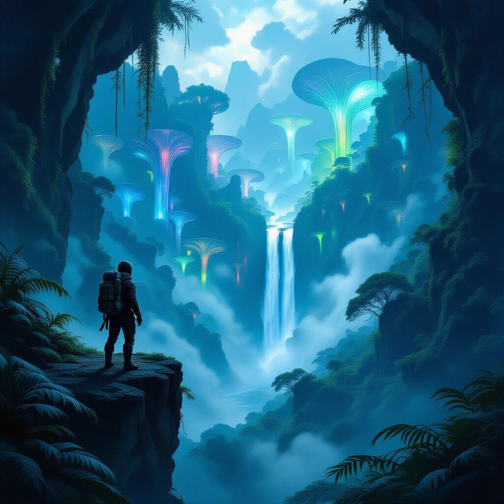 Alien Jungle Explorer in Cinematic Digital Matte Painting