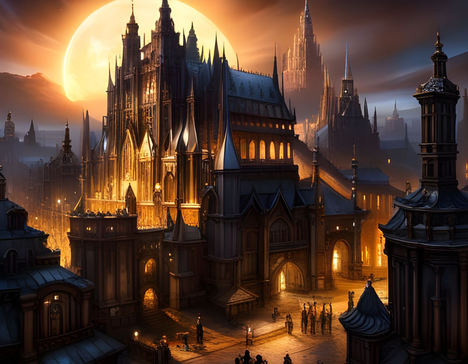 Fantasy City Under Night Sky: A Dungeonpunk Masterpiece