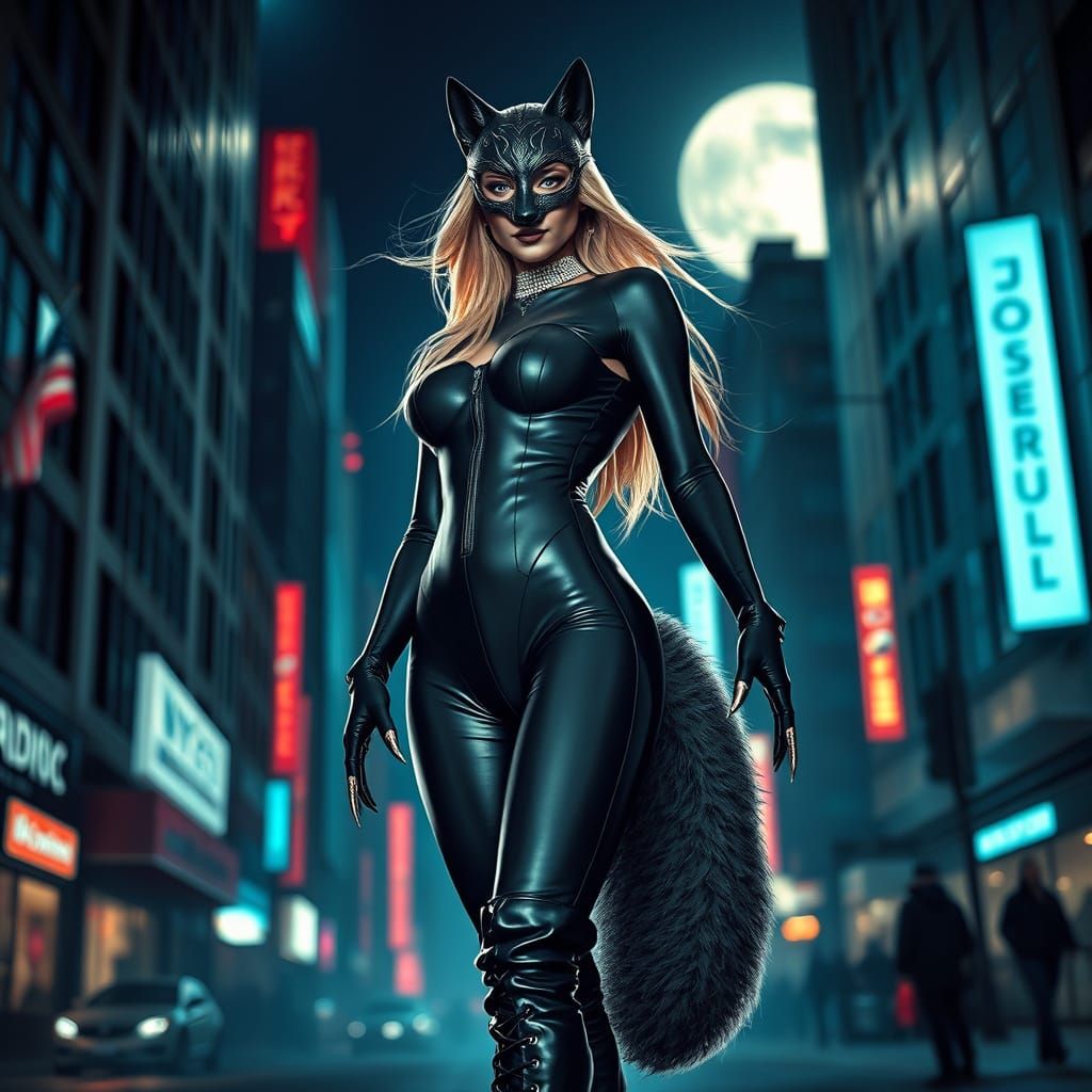 Cyberpunk Goddess of Empowered Femininity in Dystopian New Y...