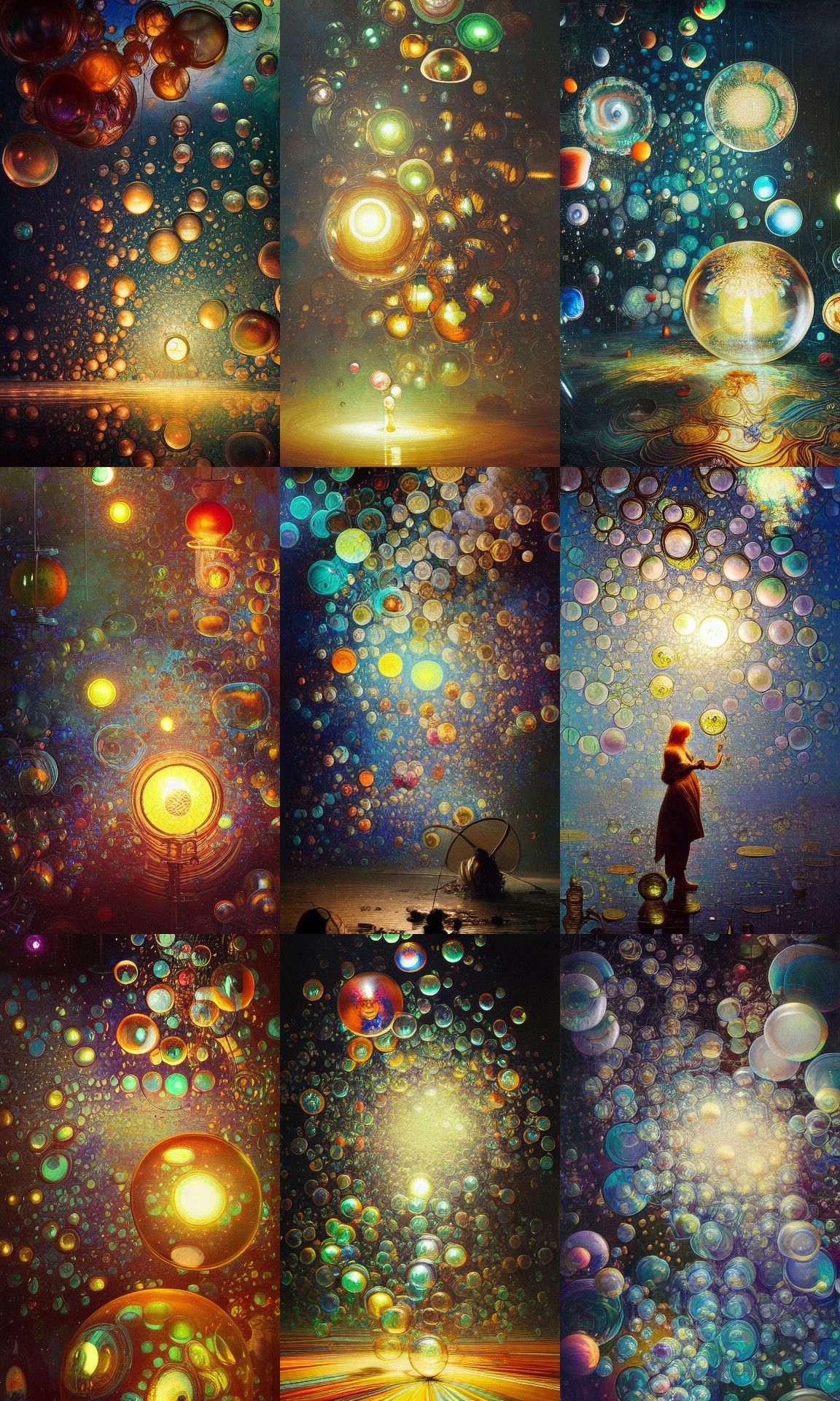 Glowing Glass Bubbles: Hyperdetailed Oil Painting