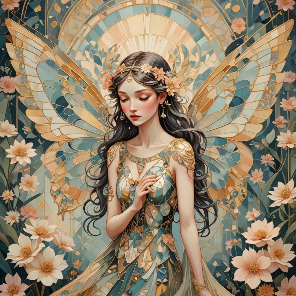 Ethereal Fairy in Cubist Flower Garden