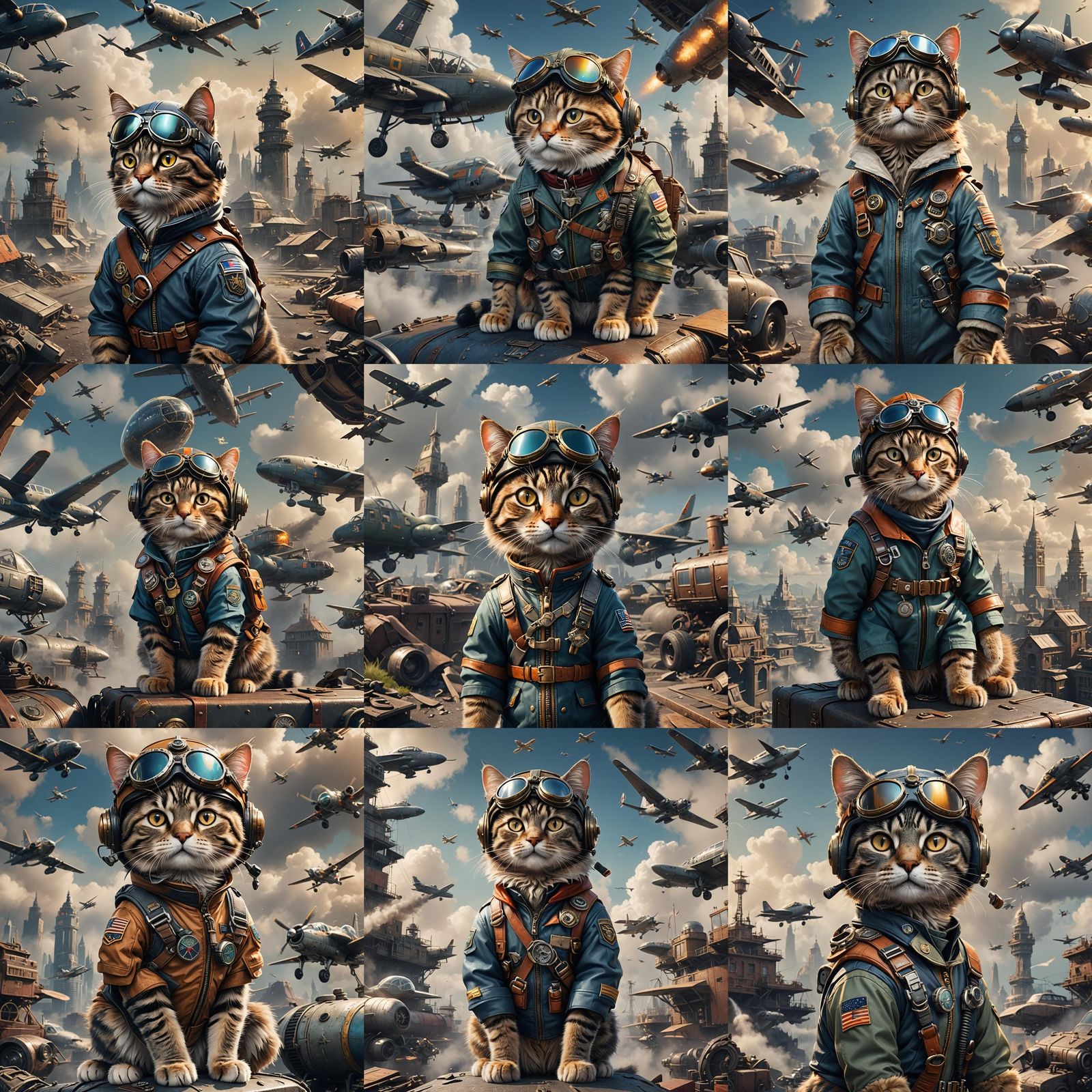 Cat Aviator Pilot in Detailed Matte Painting