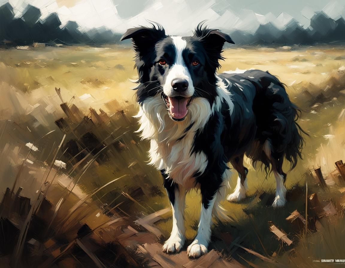 Emotional Border Collie Portrait with Bold Brush Strokes