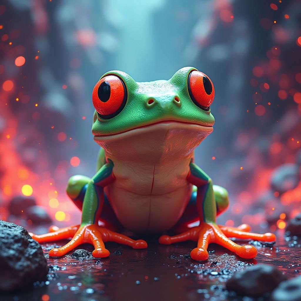 Excited Pepe Frog Airdrop in Fantasy Landscape