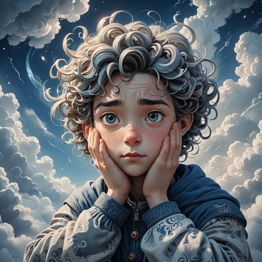 Whimsical Cartoon Portrait of Overwhelmed Person