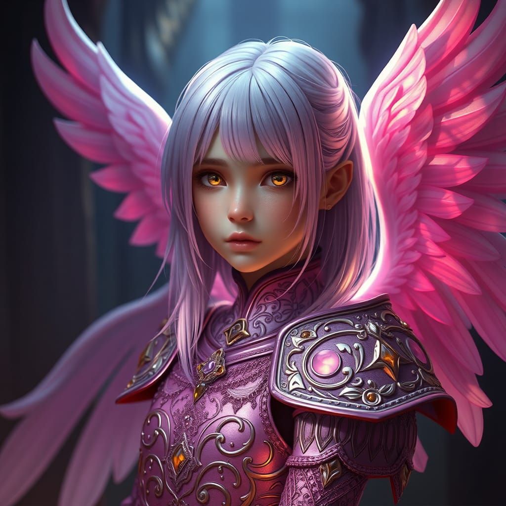 Cleric Girl with Wings in Art Nouveau Style