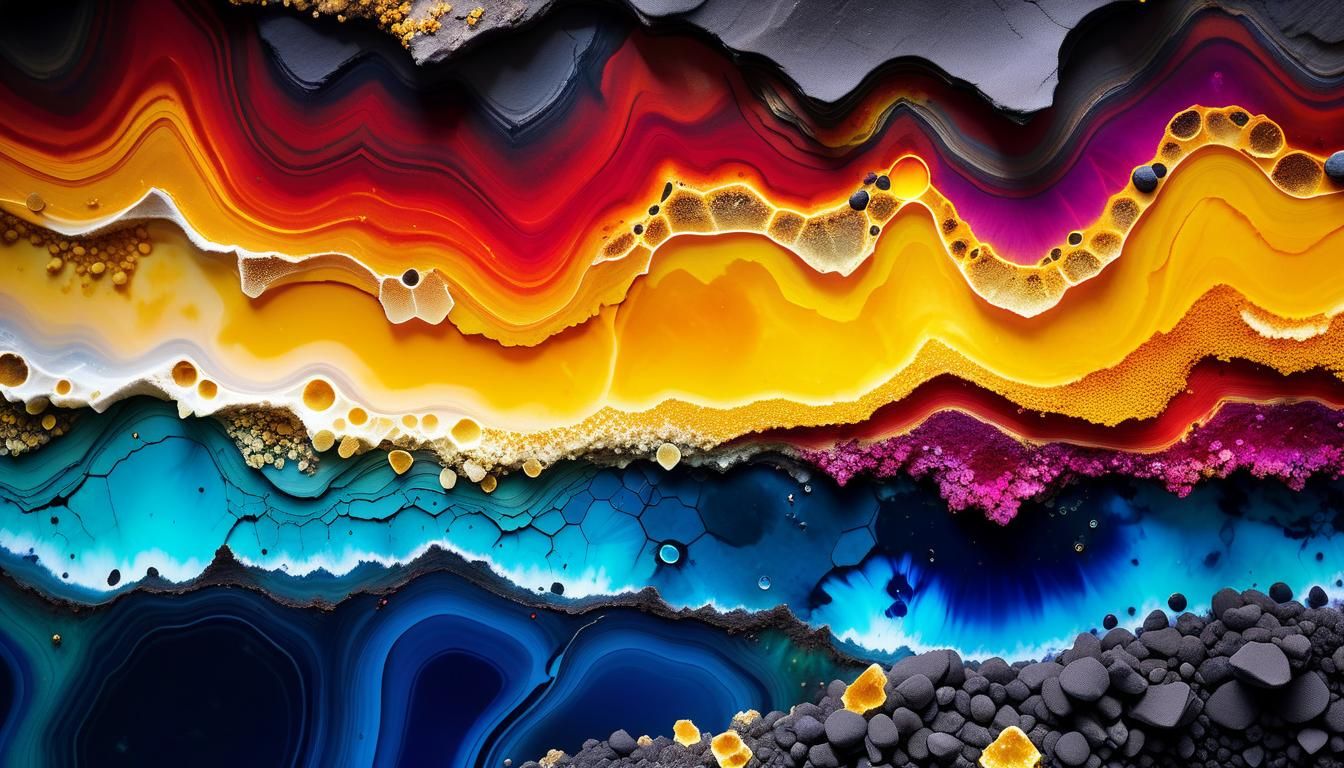 Vibrant Maximalist Collage Landscape with Cloth and Jewels