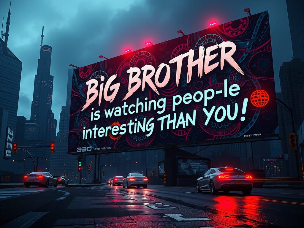 a billboard that says "Big Brother is watching people more interesting than you!"
