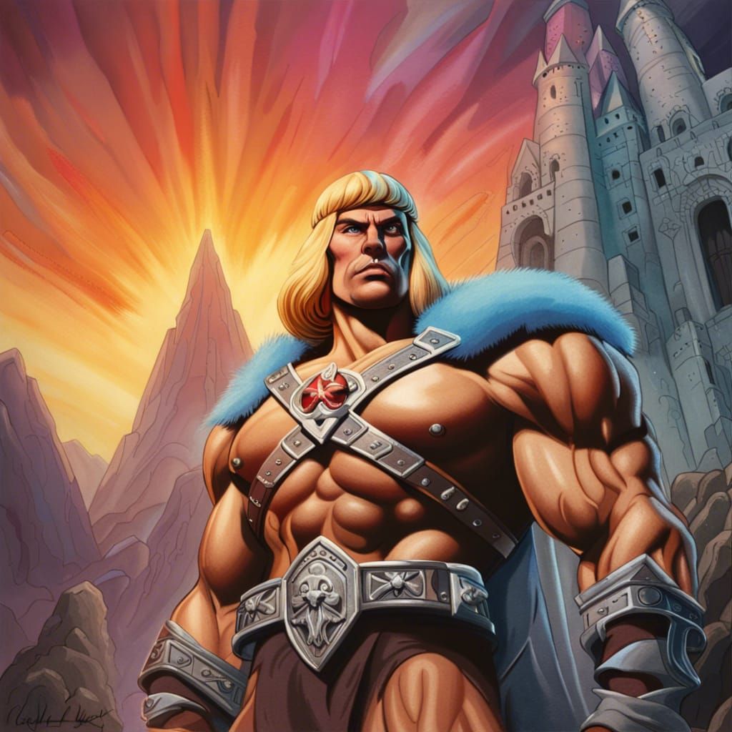 He-Man at Castle Grayskull: Hyperrealistic Splash Art