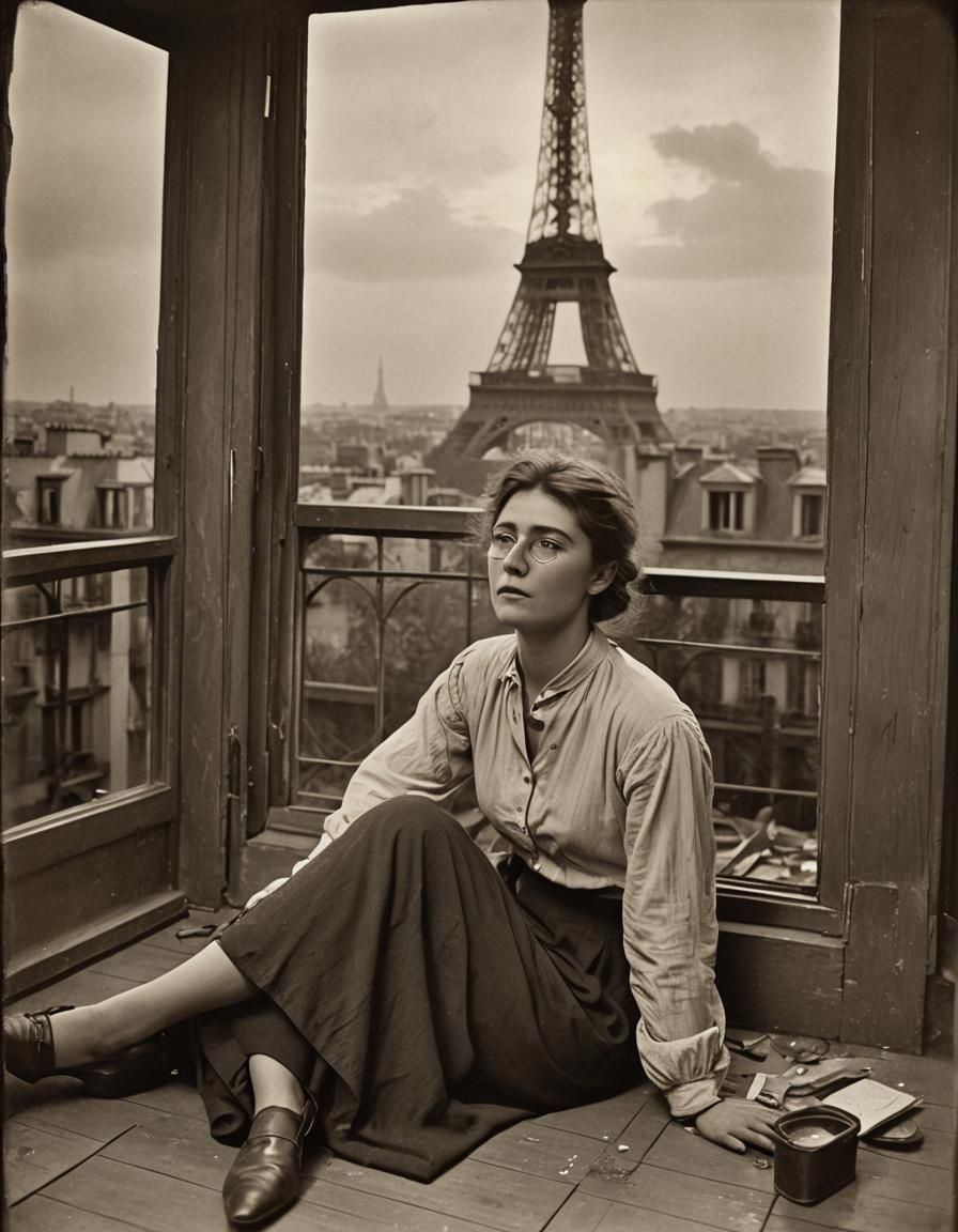 Parisian Studio with Eiffel Tower View, as Ink Flow Art