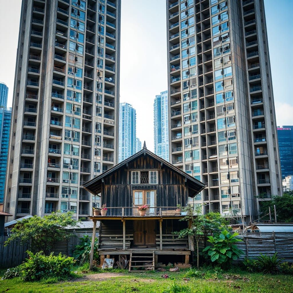 Juxtaposition: Old House in Asian Megapolis