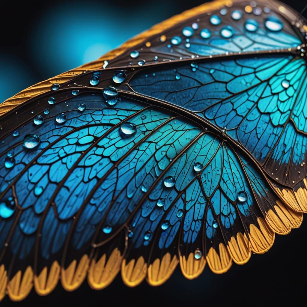 Butterfly Wing Macro: Glass Surface, Nebula Raindrops, Gold ...