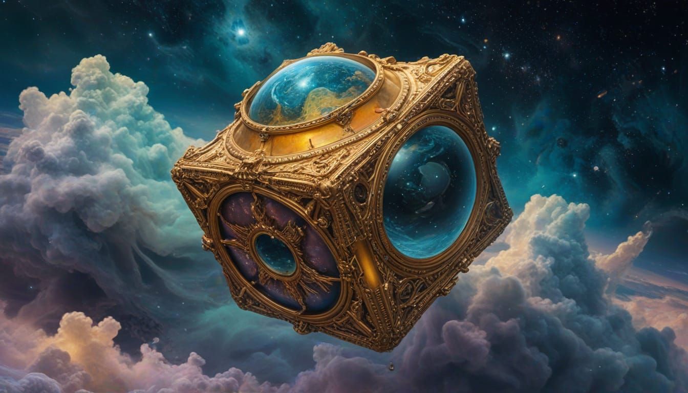 Ancient Artifact in Deep Space: Surrealist Oil Painting