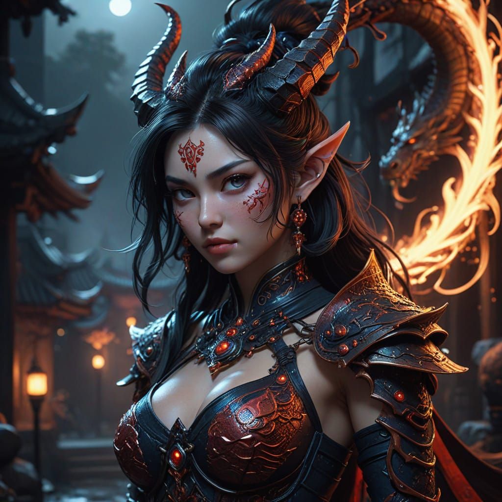 Tiefling Demon Girl Portrait in Dark Fantasy