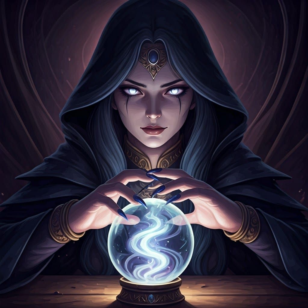 Mystical Tarot Witch Invoking Spell in Anime Style