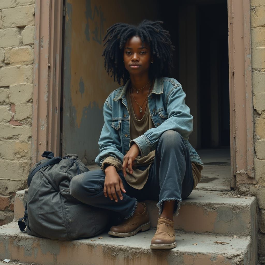 Woman on Stoop: Evocative Figurative Art