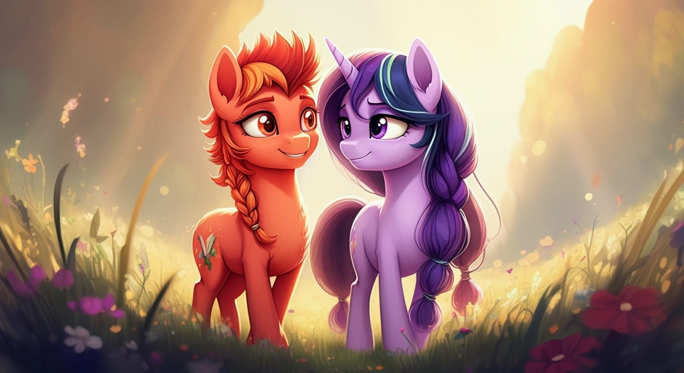 Two Ponies in a Sunny Meadow, Animated Style