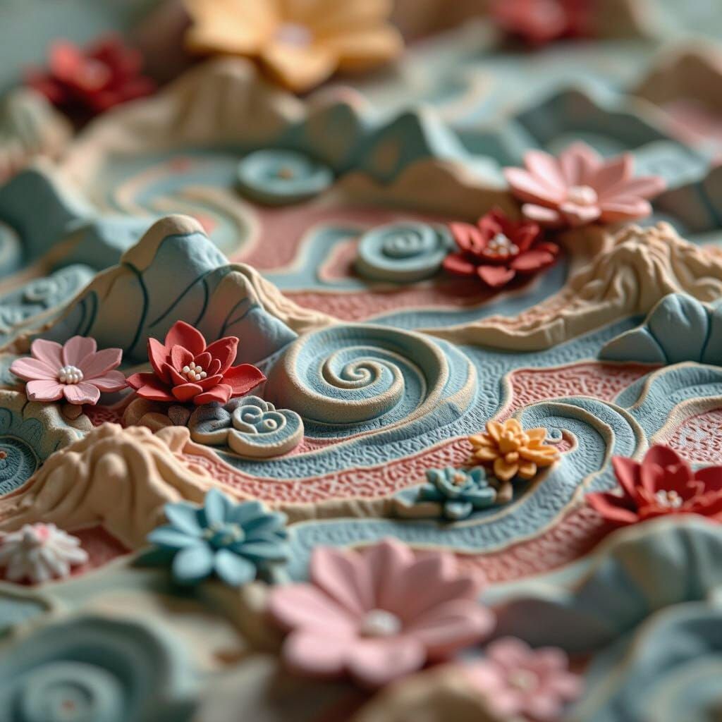 Textured Clay Tile Miniature Landscape in 8K