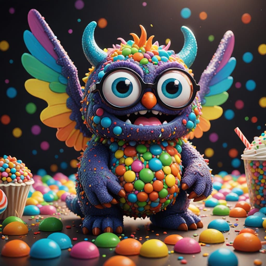 Winged Candy Monster with Rainbow Sprinkles, Pixar Render
