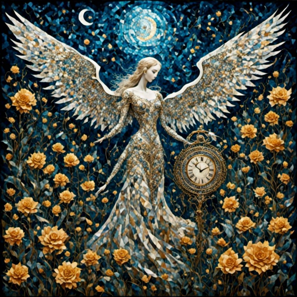 Mosaic Angel of Death in Flower Field