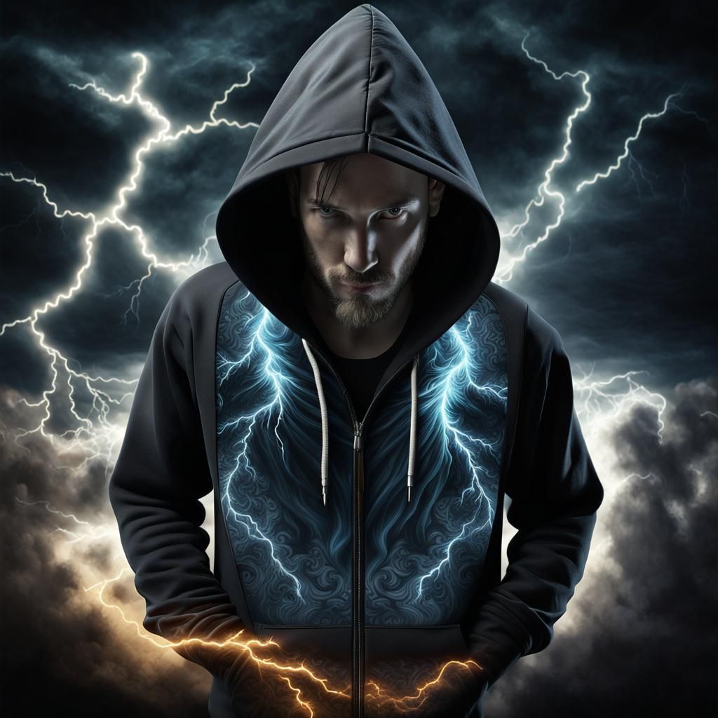 Hooded Necromancer in Stormy Fractal Landscape