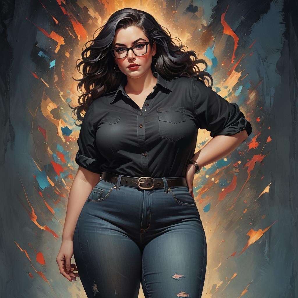 Glamour Portrait of Curvy Woman in Comic Art Style