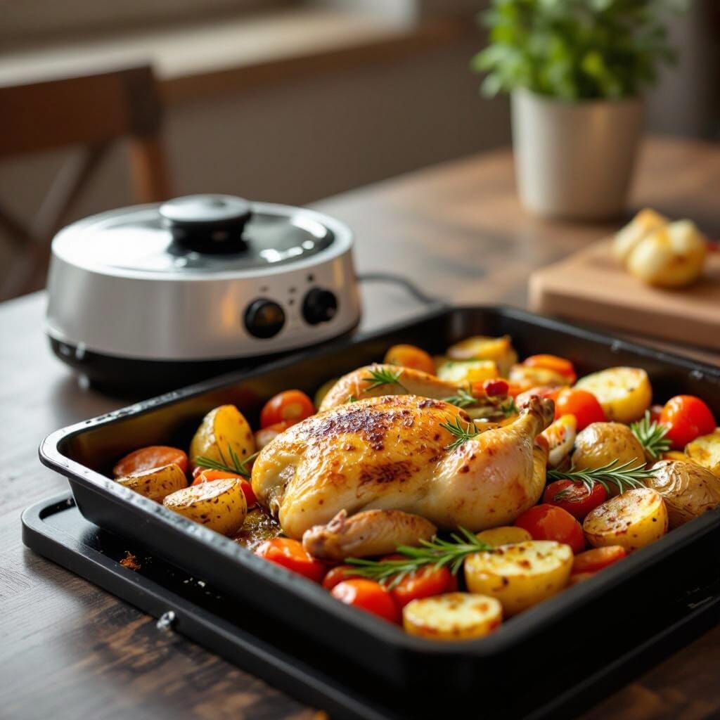 Golden Chicken and Potatoes in Mini Oven