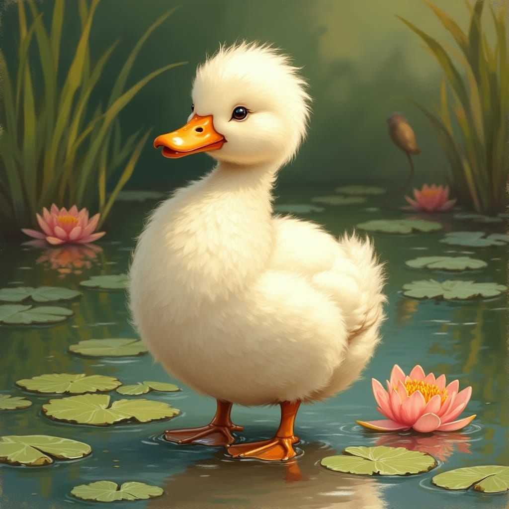 Fluffy Waterfowl in Whimsical Nature Scene
