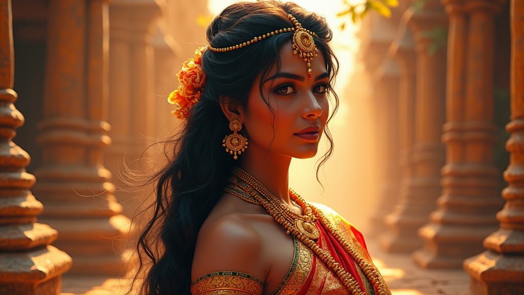 Tamil Goddess in Ancient Temple: Fantasy Concept Art