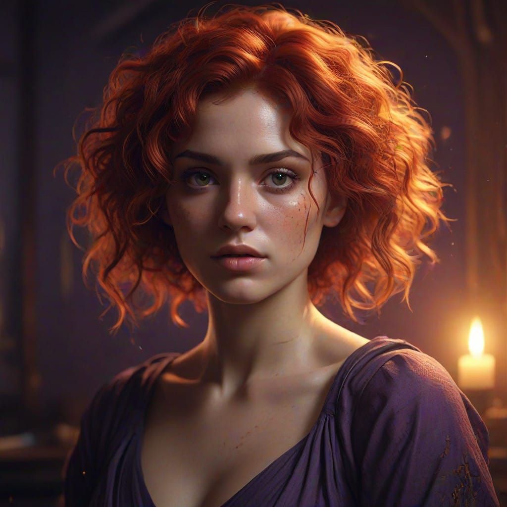 Ethereal Redheaded Woman in Mystical Realm