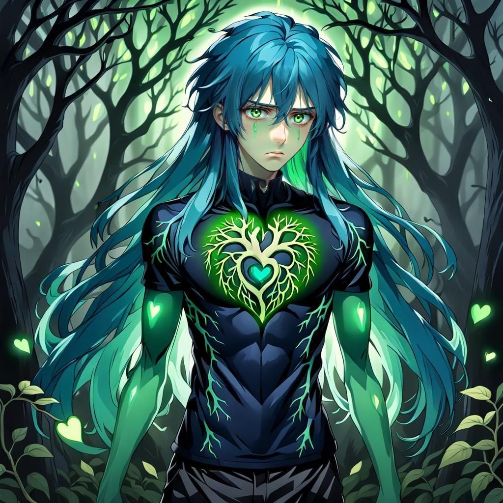 Sad Blue Haired Man With Veined Heart