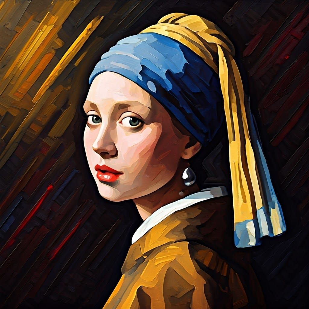 Modern Girl with Pearl Earring in Neo-Impressionist Style