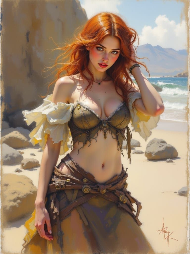 Sensual Fantasy Warrior Basks in Golden Desert Light