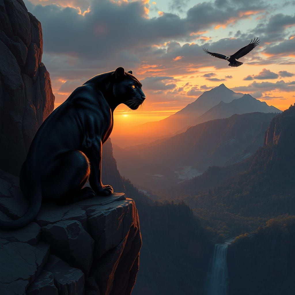 Regal Black Panther in Mystical Valley at Dusk