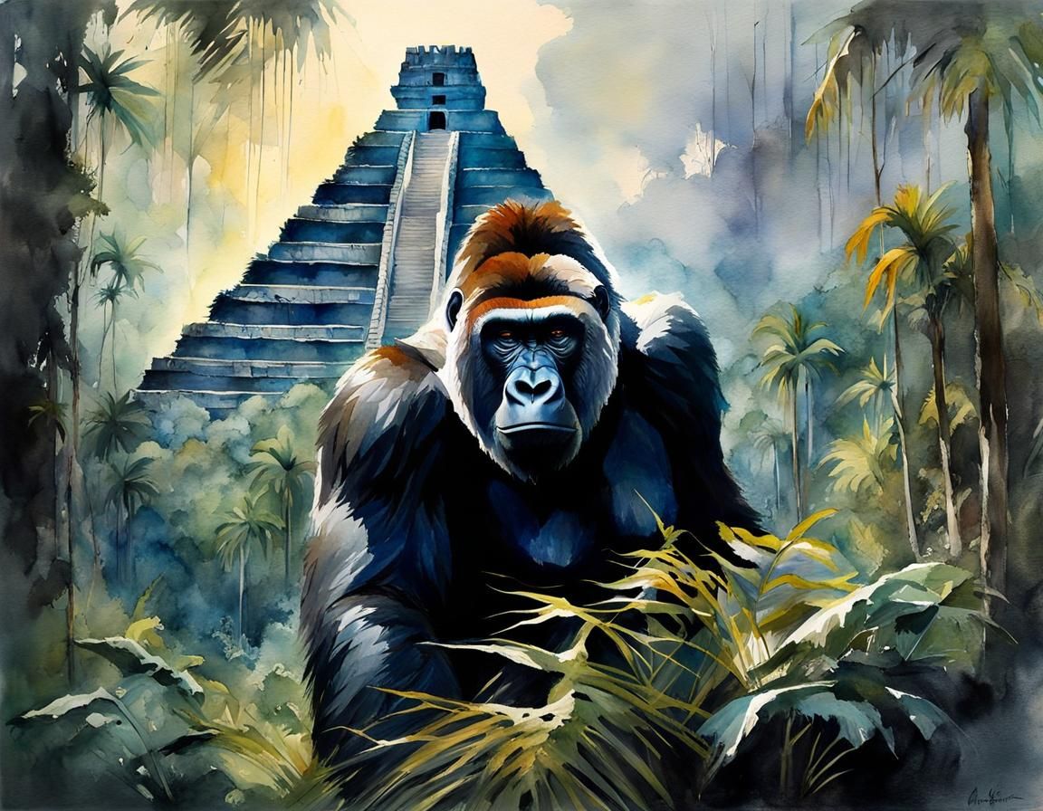 Majestic Gorilla King in Jungle Clearing Painting